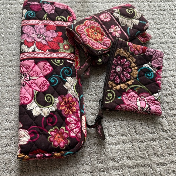 Vera Bradley Handbags - Vera Bradley $$ Pink/Red/Brown Wallet, coin purse, and curling iron cover. EUC